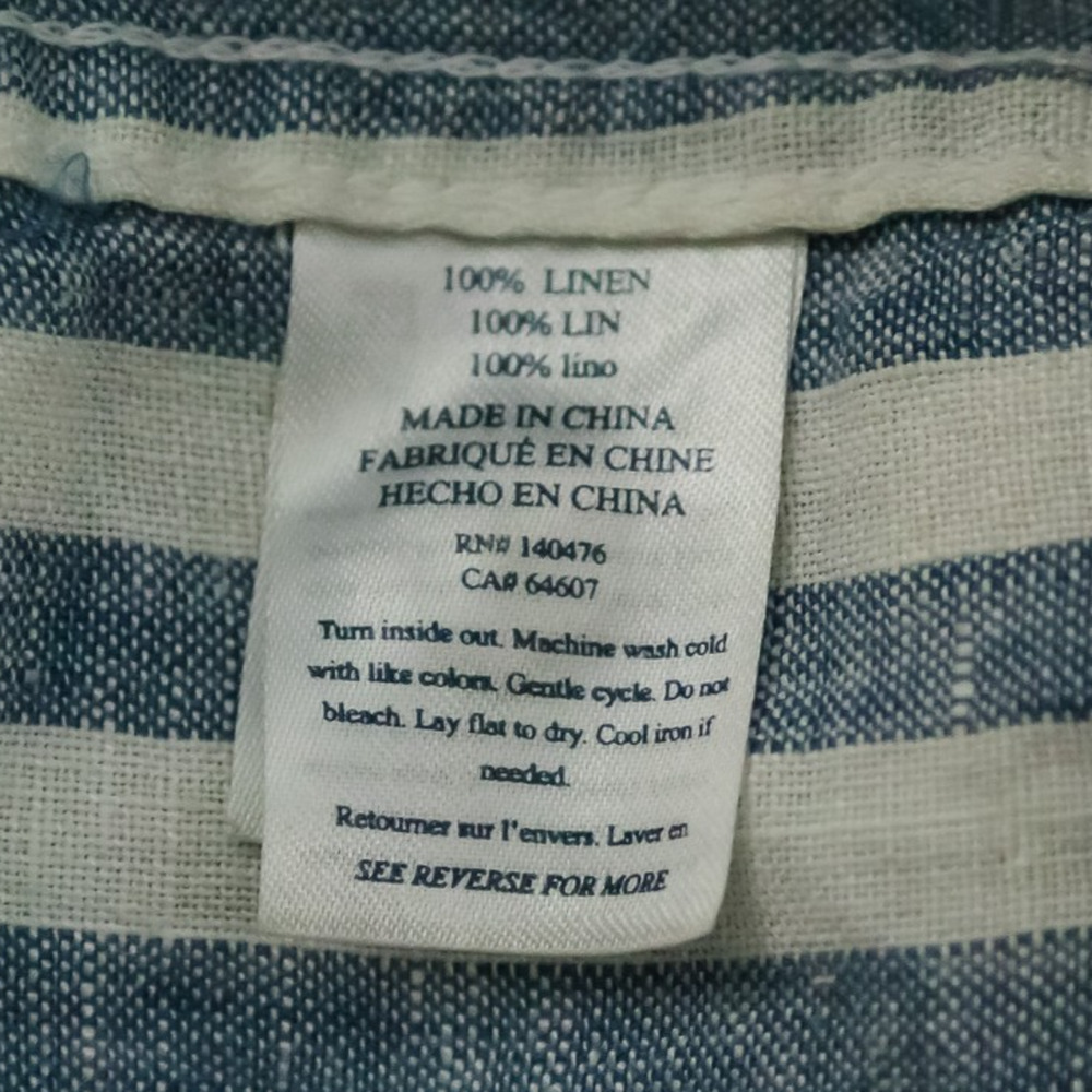 Faherty Size Large L Laguna Relaxed Blue White Stripe Print Linen Top Blouse - Picture 5 of 7